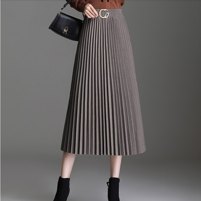 垂感毛呢百褶裙女2025春秋新款高腰时尚显瘦包臀a字大摆裙半身裙