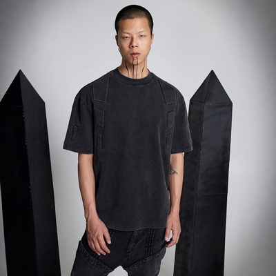 立体拼接短袖T恤水洗做旧