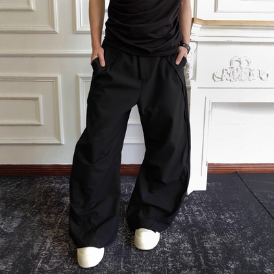 解构打褶宽松垂感百搭弯刀西裤