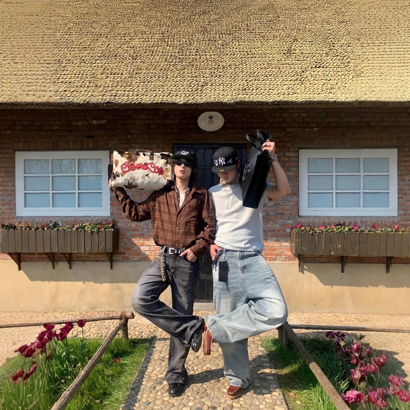 shirt棕色格纹流苏衬衫