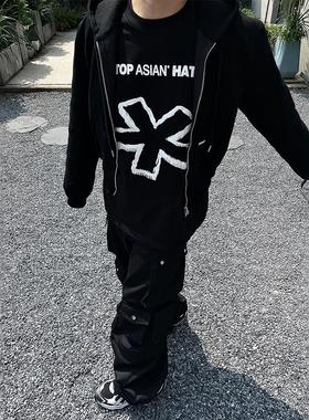 Without Me/KINETIC黑色STOP发泡印花短袖男女宽松小领口美式街头