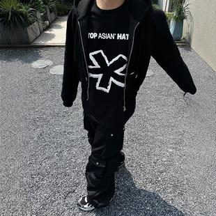 男女宽松小领口美式 KINETIC黑色STOP发泡印花短袖 街头 Without