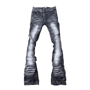 复古做旧微喇牛仔裤 猫须压褶解构美式 男 VAMHRT水洗修身 WithoutMe