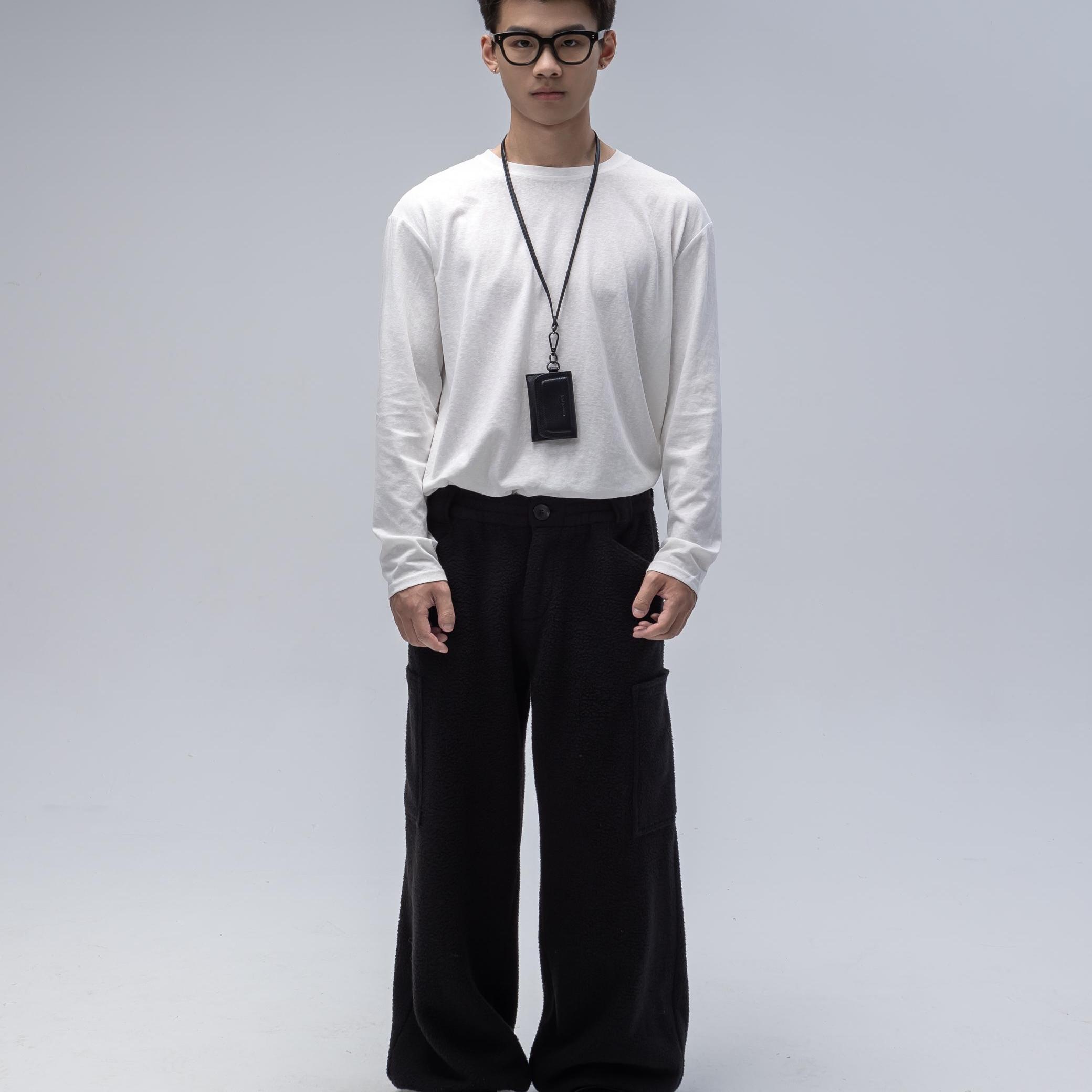 摇粒绒贴袋高腰宽松休闲长裤