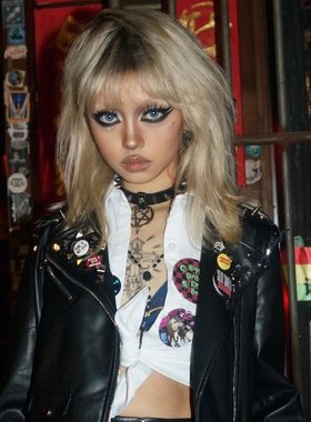 Without Me/SexySmell朋克摇滚皮夹克.手工手枪铆钉装饰外套