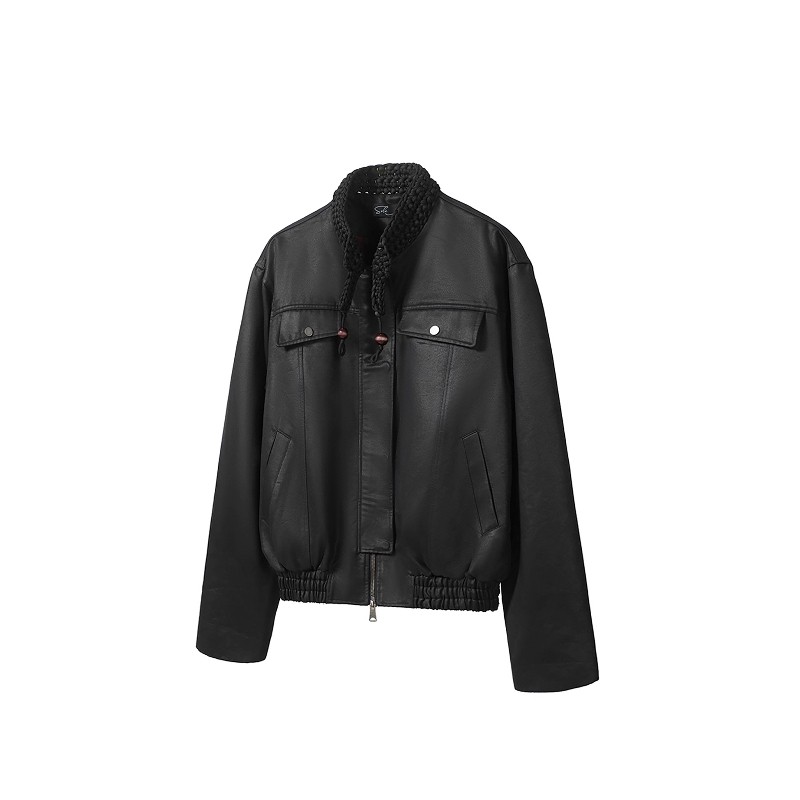 Without Me/TZ killer  编织领机车皮衣 洗水机车立领夹克上衣