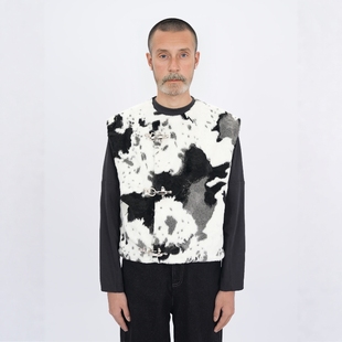 奶牛皮草毛绒飞机扣斜门襟复古马甲坎肩 ETHEREAL Without