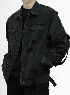 WithoutMe/FLEE BASEMENT秋冬新绑带牛仔女上衣小众宽松夹克外套