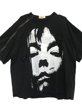 Without Me/1of remake 国内小众品牌黑色人像拉链短袖宽松