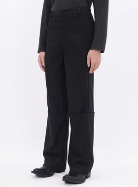 Without Me/ETHEREAL PRODUCTION 25AW 黑色垂感翻折西裤长裤