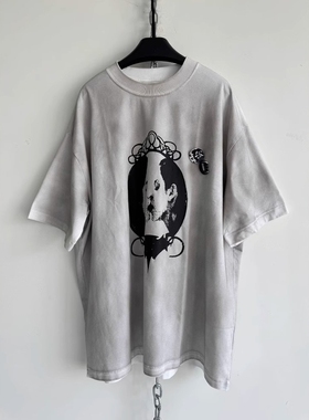 Without Me/Hell System 230g纯棉做旧水洗喷染徽章宽松短袖