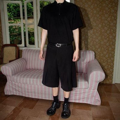 立体打褶七分宽松抗皱廓形西裤