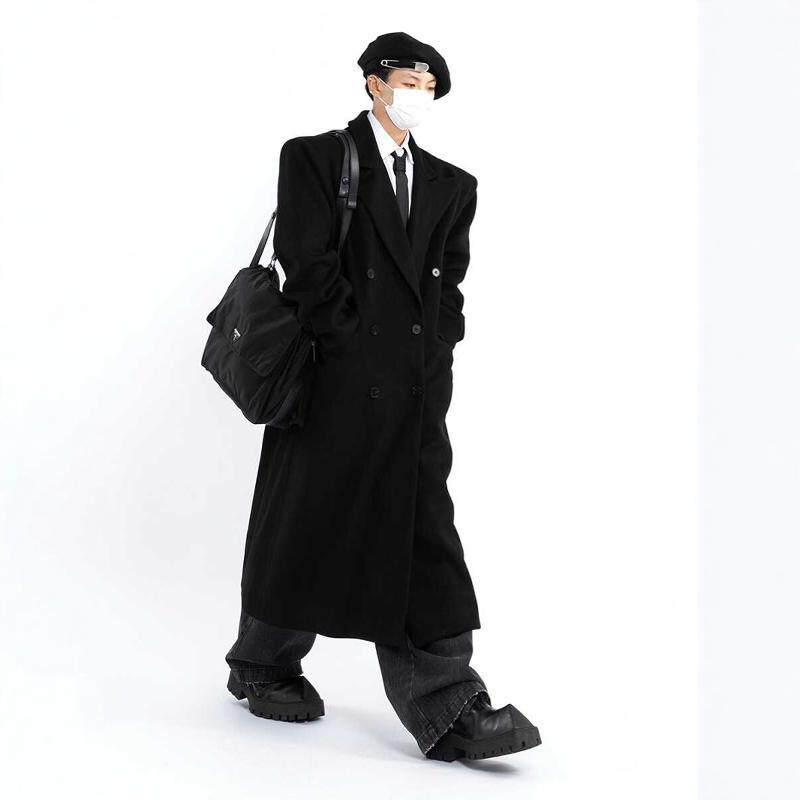 Without Me/FEAR4FREE定制 氛围感穿搭 廓形垫肩羊绒毛呢大衣男女