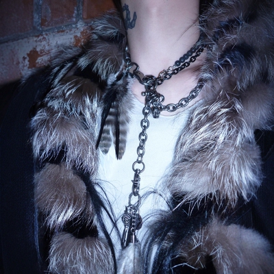 视觉系羽毛骷髅十字架裤链项链