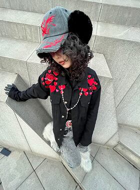 Without Me/满心刺绣贴布牛仔夹克外套街头潮流休闲情侣男女潮SUC