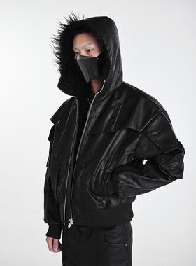 Without Me/ssin7落水毛拼皮暗黑先锋高腰廓形夹棉内里外套