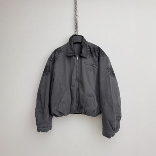 Without Me/SMILEANDSAD手工水洗重叠LOGO短宽底特律棉服夹克外套