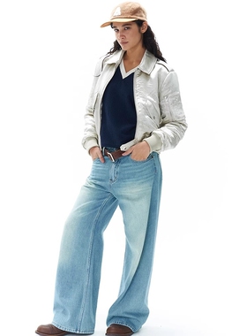 Without Me/ AXYPAGES复古浅色水洗阔腿男女中性款牛仔裤