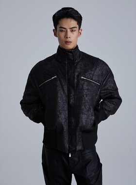 WithoutMe/ssin7裂纹皮革翻毛绒先锋小众秋冬棉服外套上衣男