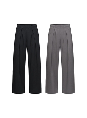 Without Me/MONBLACK 基础款春夏前后褶裥折纸口袋阔腿运动长裤