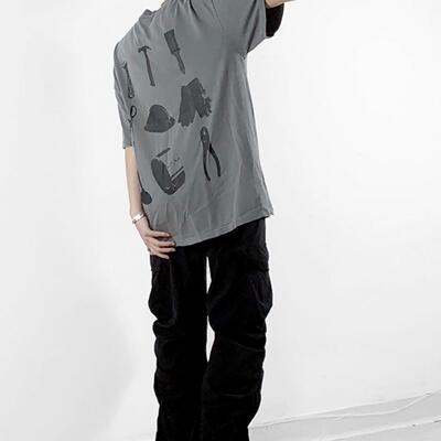 水洗印花休闲T水洗国朝宽松短袖