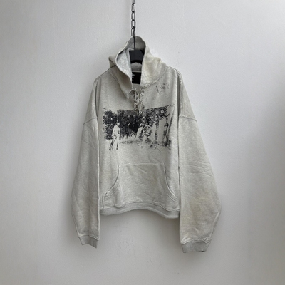 廓形花灰卫衣手工暗黑印花