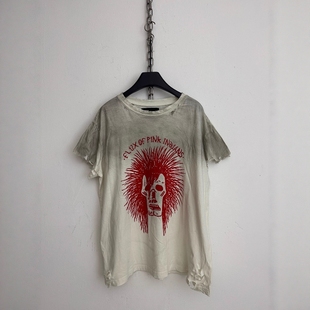 Without Me/SMILEANDSAD手工朋克摇滚喷脏虫洞破坏做旧VintageT恤