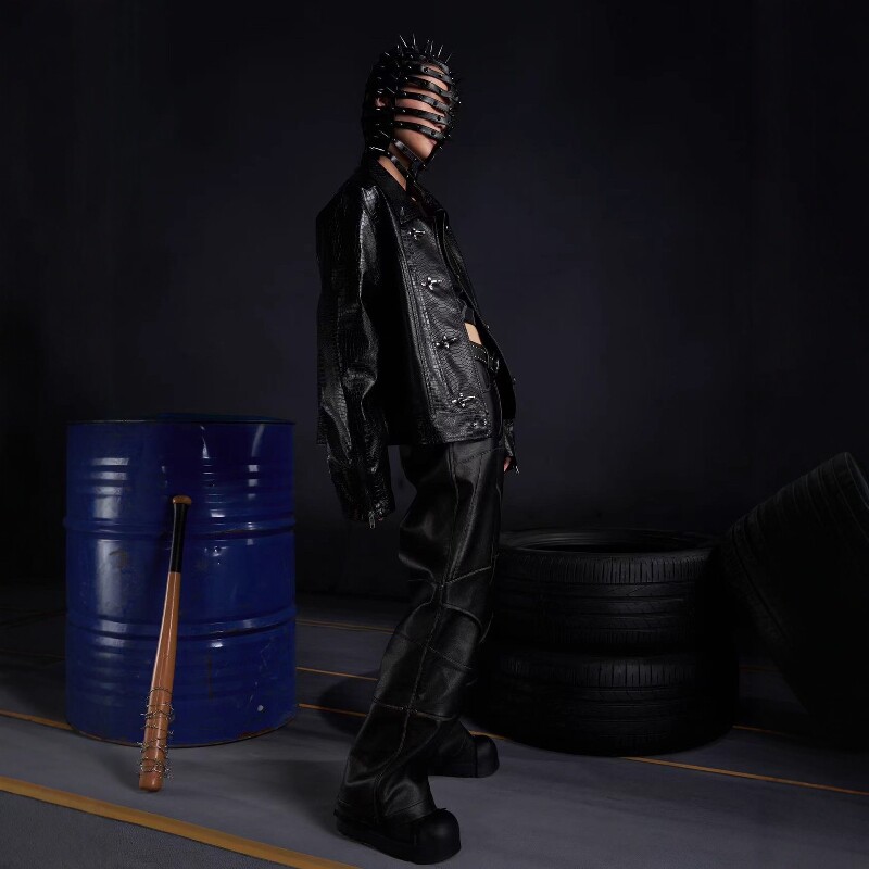 皮革鳄鱼皮皮夹克皮衣金属质感