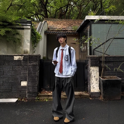 百搭条纹短宽短袖长袖火烧扣衬衫