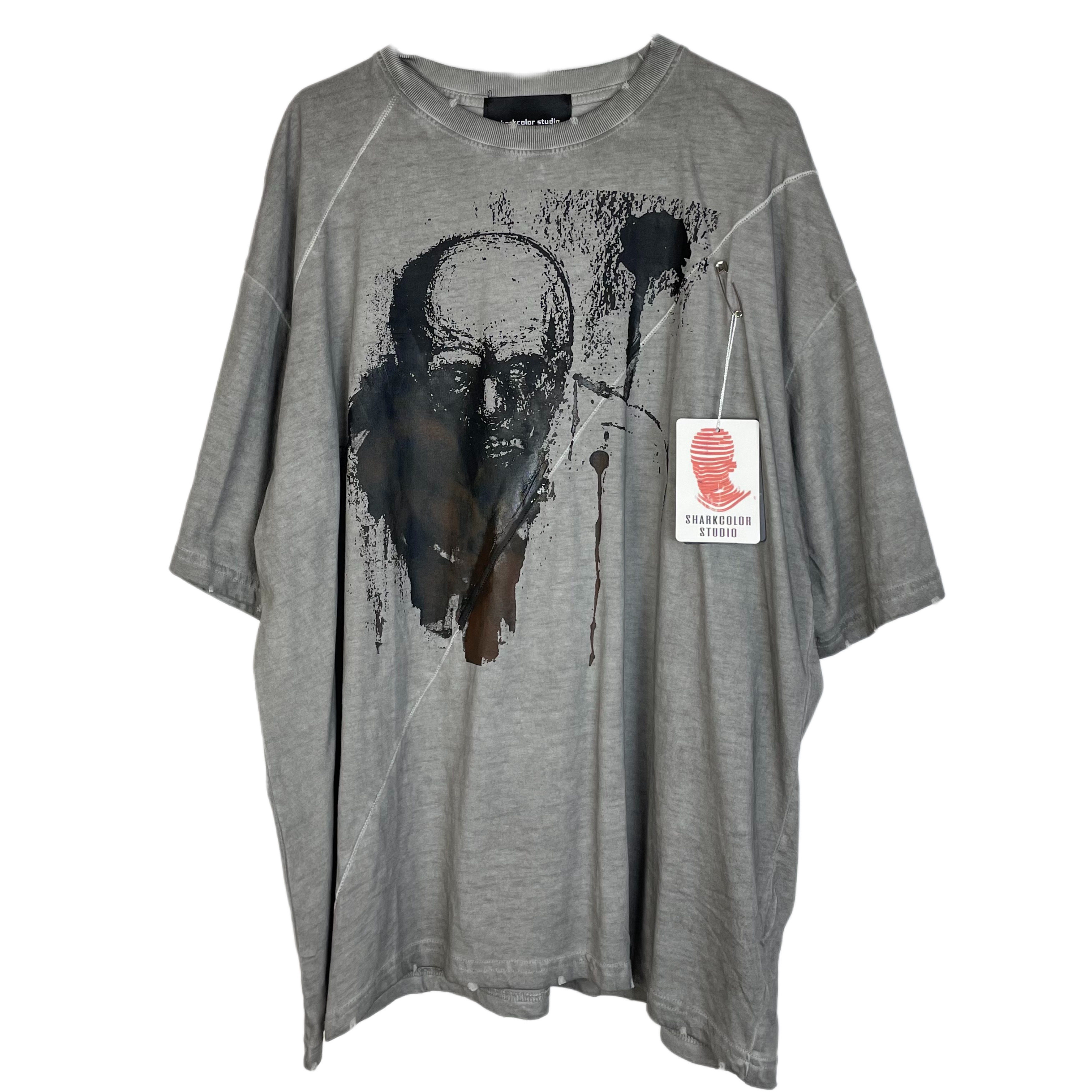 Without Me/洗水做旧斜拼接丧系印花短袖新款夏季高街复古T恤男女