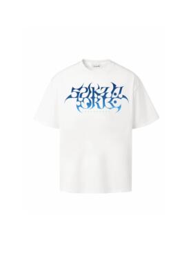 Without Me/［SUC］260G宽松短袖蓝色渐变酸性英文印花小领口美式