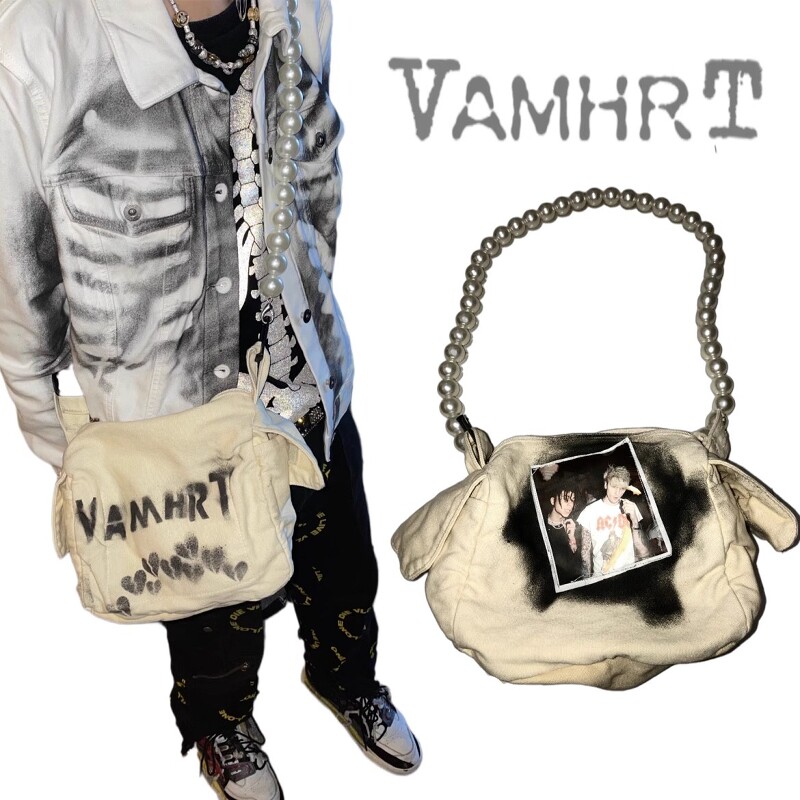 WithoutMe/Vamhrt朋克主题贴布邮差心碎棉麻通用单肩斜挎包托特包