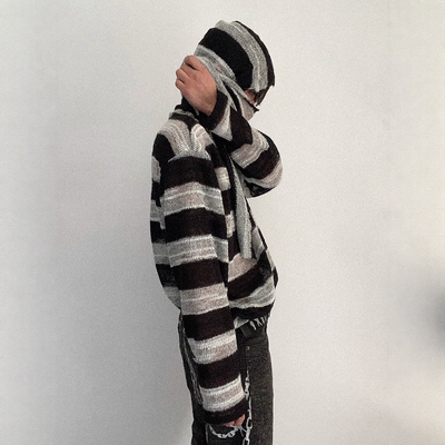 拆卸式马海毛条纹针织衫男女