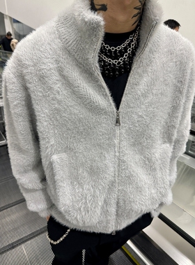 Without Me/SUNINWAVE仿水貂毛加厚保暖boxy高领拉链开衫毛衣外套