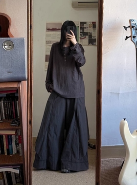 Without Me/illeism 灰色肌理感异结构设计斜门襟亨利领长袖T恤衫