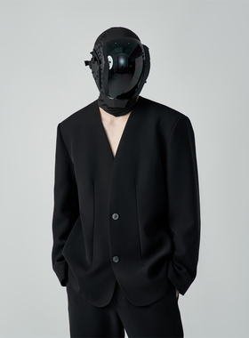 Without Me/FRKM SCD休闲秋冬垫肩无领宽松双扣男女百搭休闲西装