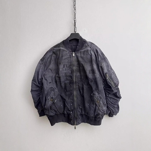 WithoutMe/SMILEANDSAD手工小众脏喷染标语水洗泼墨MA1飞行宽夹克