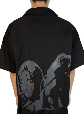 Without Me/1of remake Remake 廓形半袖宽松黑色印花暗黑衬衫