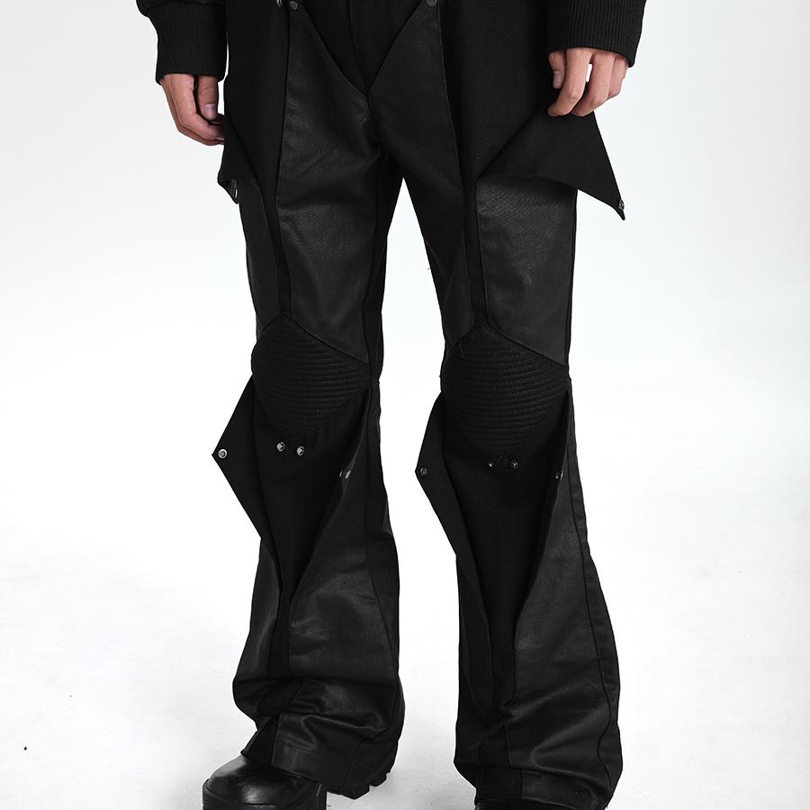 重叠拼接蜡面百搭牛仔裤