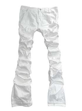 WithoutMe/remake纯白色拼接褶皱修身超长牛仔裤微喇叭裤低腰休闲