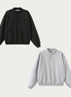 WithoutMe/MONBLACK百搭高克重挺阔棉质翻领卫衣纯色宽松廓形长袖