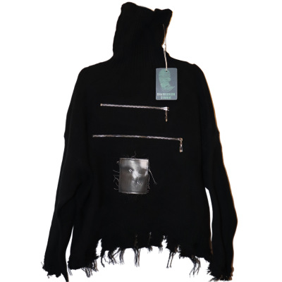 高领毛衣小众拉链破洞短款针织衫