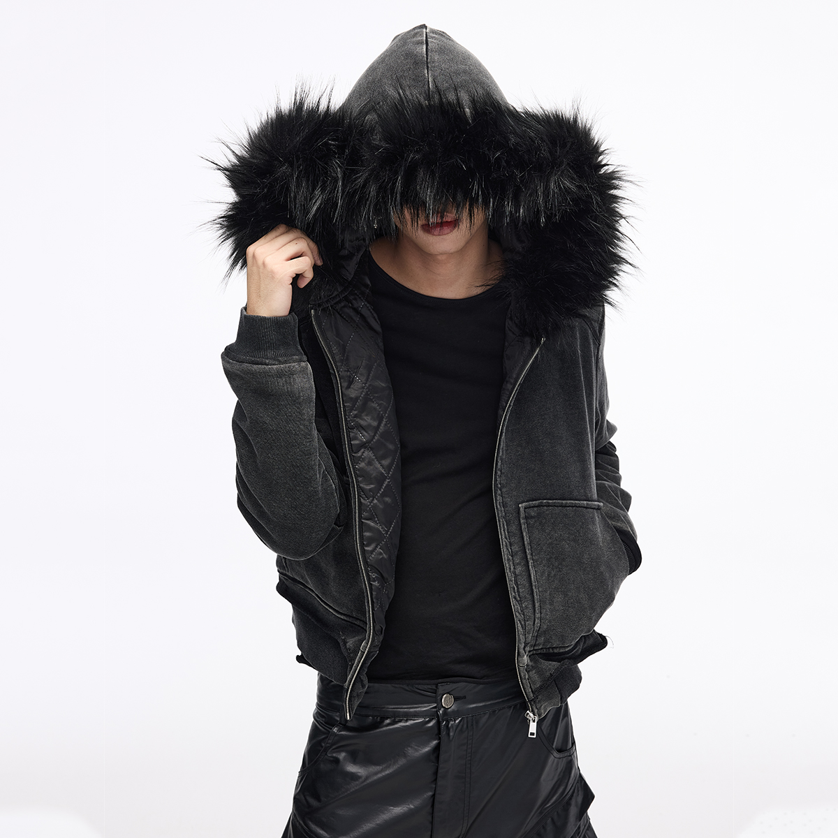 二代可拆卸毛领卫衣棉服外套男