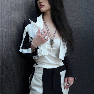 暗黑925纯银白色喷砂锆石戒指