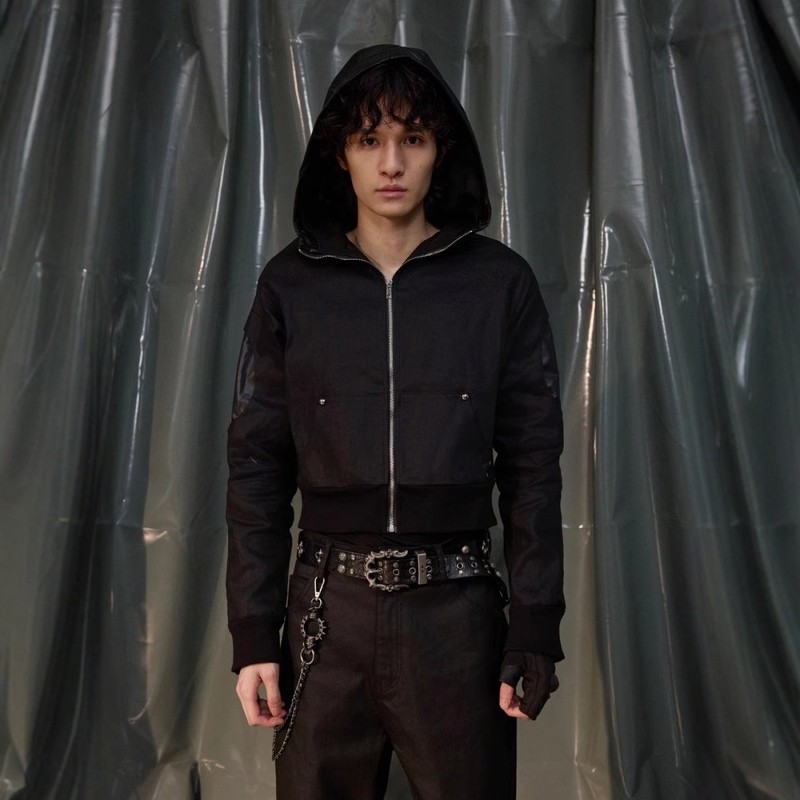 铆钉拼接做旧复古夹克宽松外套