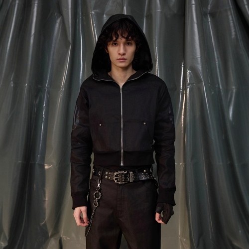 铆钉拼接做旧复古夹克宽松外套