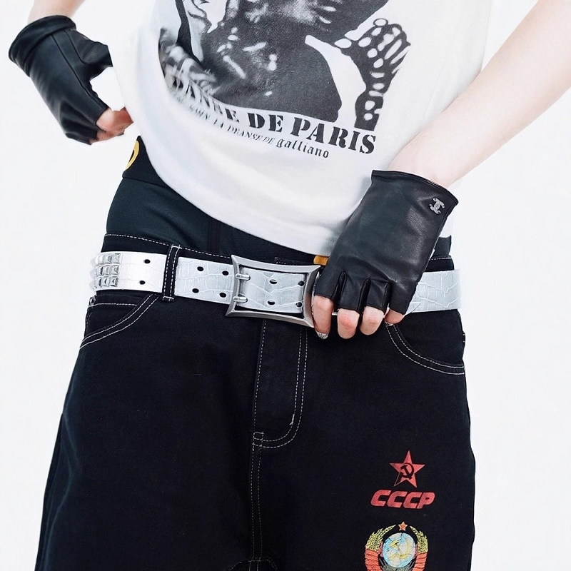 镜面漆皮铆钉皮带|朋克摇滚腰带