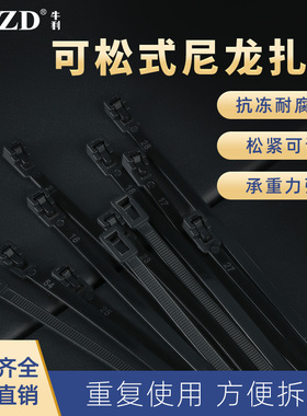 4系5系8系10系活扣尼龙扎带大拉力捆扎100条黑色可重复方便使用