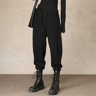 子马丁靴裤 秋冬萝卜束脚运动休闲裤 女 女2025新款 黑色羊毛呢哈伦裤