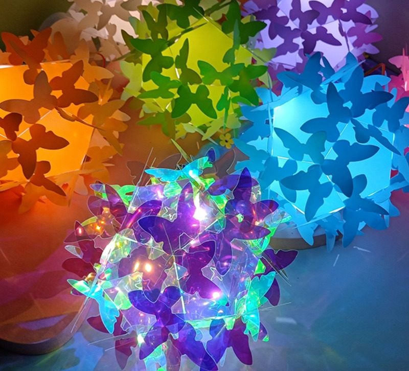 diy手工花灯炫彩镭射七彩手提灯笼儿童小夜灯幼儿园活动用材料包